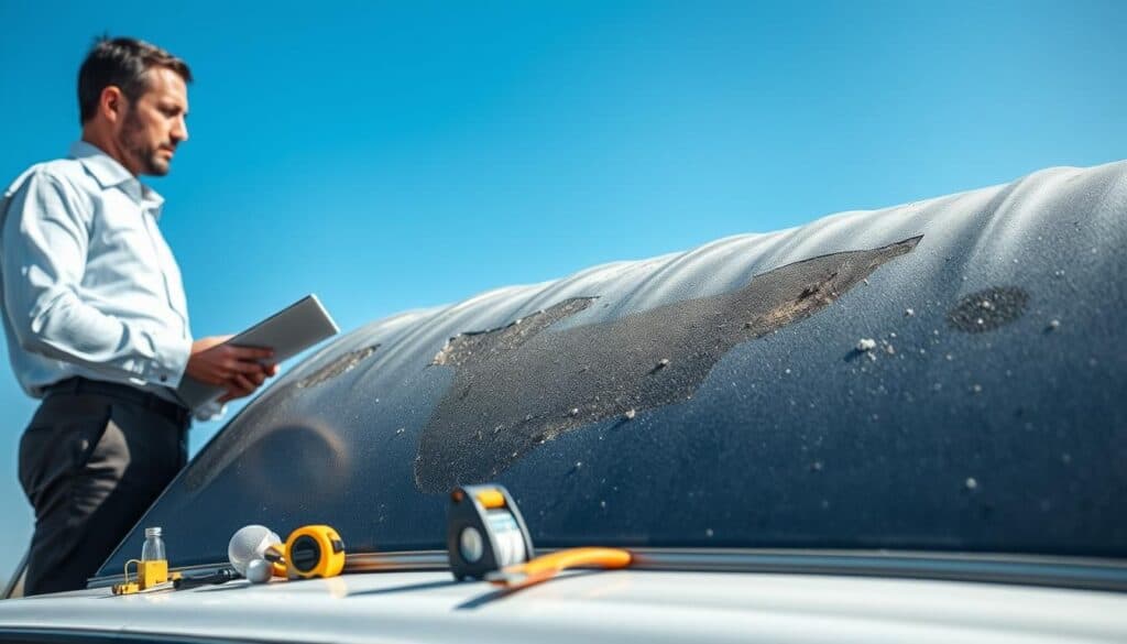 Camper roof hail damage assessment