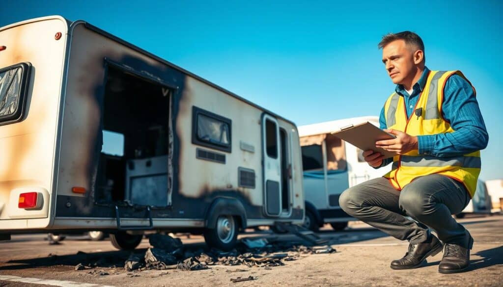 caravan fire damage inspection