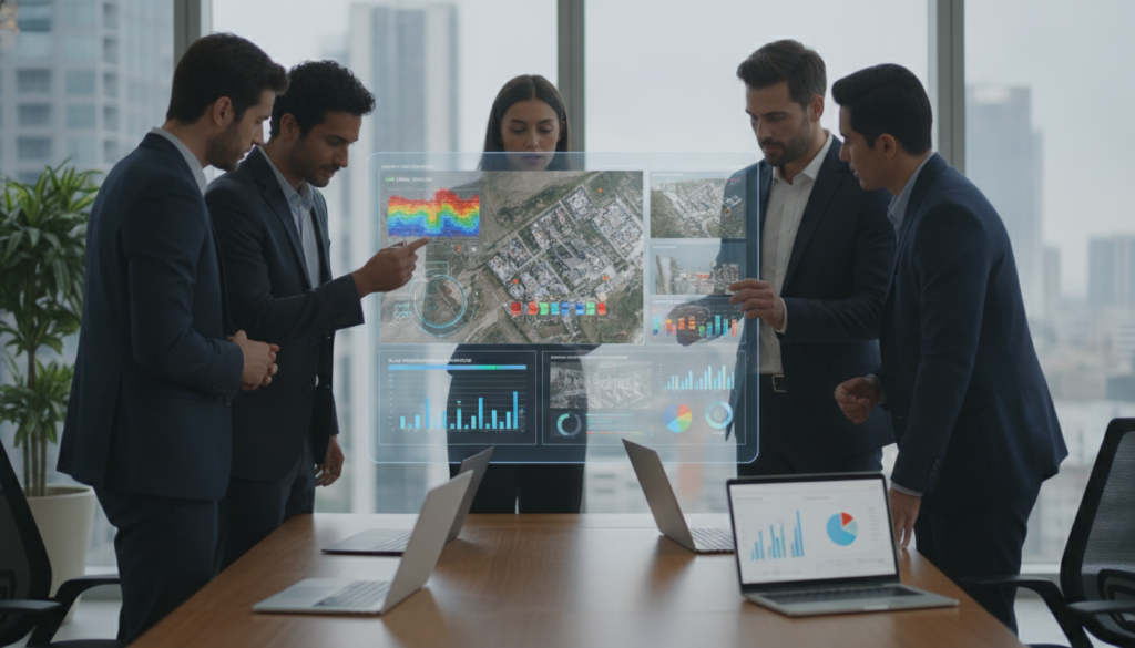 A modern office environment showcasing digital damage assessment tools and technologies. In the foreground, a diverse group of professionals in business attire is gathered around a large high-tech digital display, analyzing data and images related to damage evaluation. In the middle ground, various devices like tablets and laptops are open, displaying graphs and reports on efficient claim processing. The background reveals a sleek, minimalist office with large windows letting in soft natural light, creating a calm and focused atmosphere. The setting should reflect innovation and teamwork, emphasizing the importance of technology in damage assessment. Use a modern lens and a slight depth-of-field effect to highlight the group while softly blurring the background, enhancing the professional mood. A modern office environment showcasing digital damage assessment tools and technologies. In the foreground, a diverse group of professionals in business attire is gathered around a large high-tech digital display, analyzing data and images related to damage evaluation. In the middle ground, various devices like tablets and laptops are open, displaying graphs and reports on efficient claim processing. The background reveals a sleek, minimalist office with large windows letting in soft natural light, creating a calm and focused atmosphere. The setting should reflect innovation and teamwork, emphasizing the importance of technology in damage assessment. Use a modern lens and a slight depth-of-field effect to highlight the group while softly blurring the background, enhancing the professional mood.